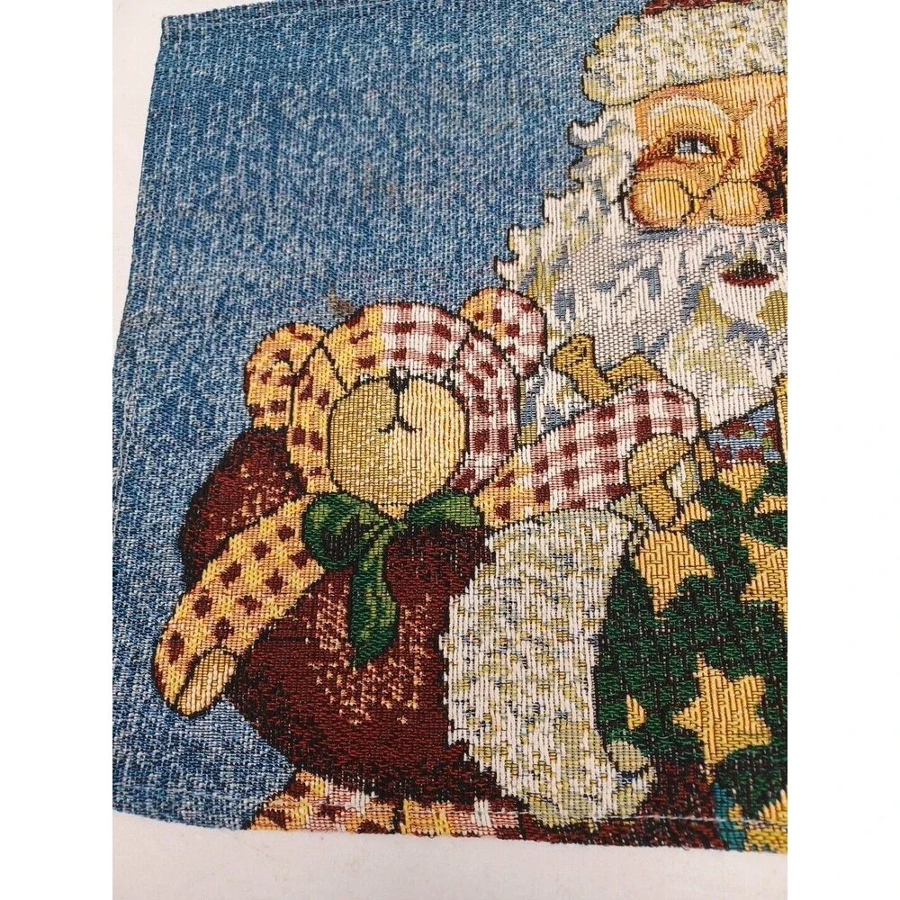 Vtg Christmas Santa Claus Teddy Bear Woven Tapestry Placemats Set of 4